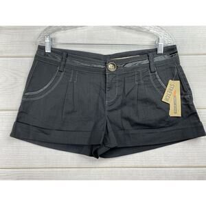 VTG Y2K DKNY Jeans Shorts Womens Jr Sz 11 Black Satin Trim Pleated Stretch NWT